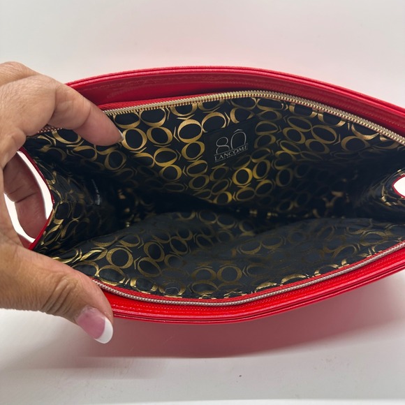 Lancome Paris Red Patent Leather Cosmetic Makeup Bag Pouch Clutch Zipper Closure - Picture 3 of 12